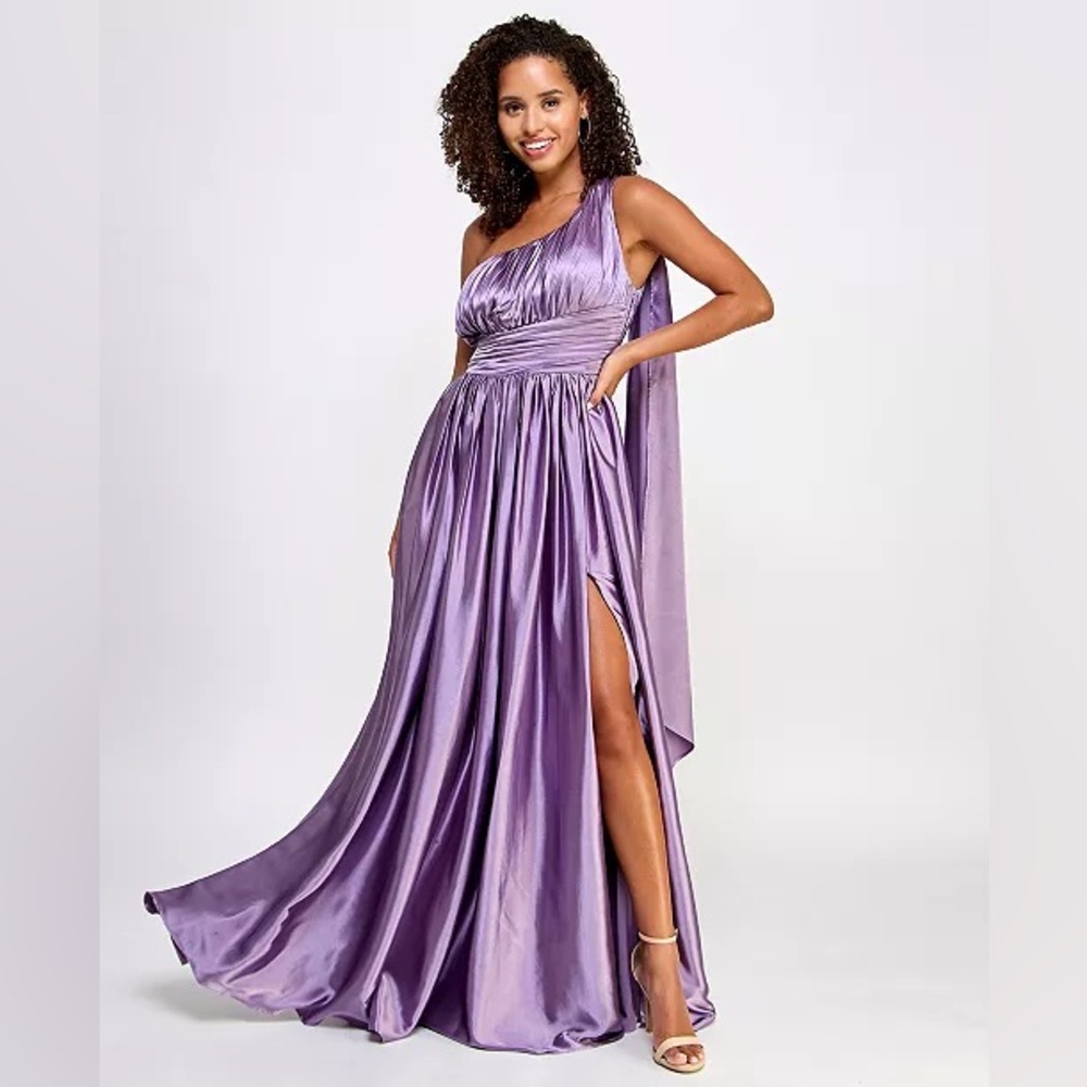 Speechless Dark Lavender One-Shoulder Floor-Length Gown Size 7 High Slit